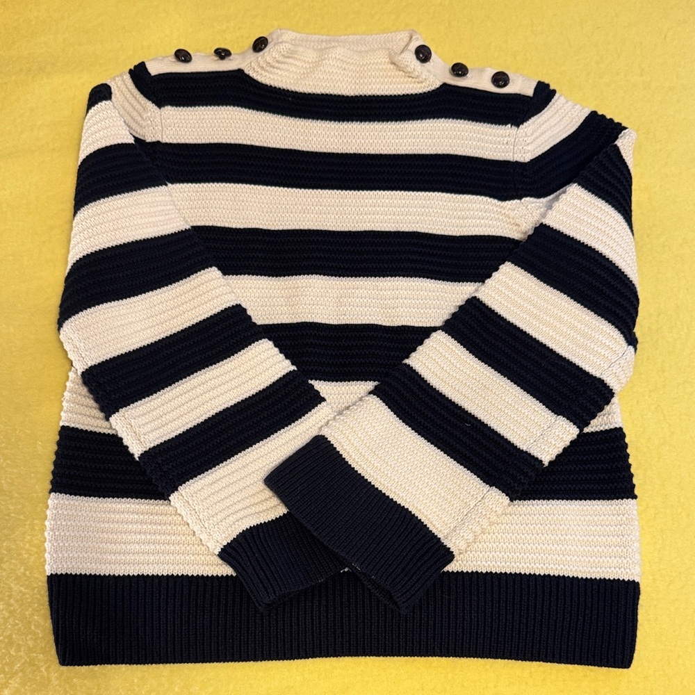 Intermix,Striped Navy and Cream Sweater with Button Detail, size M, new, no tag